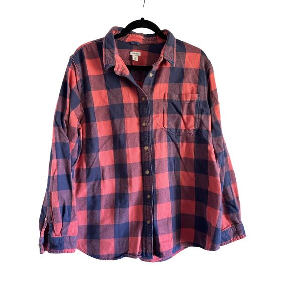 L.L. Bean Coral and Navy Lumberjack Check Flannel Women’s Size XL - Picture 1 of 7
